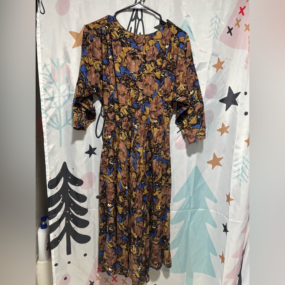 Vintage 80s  Floral Long Sleeve Dress